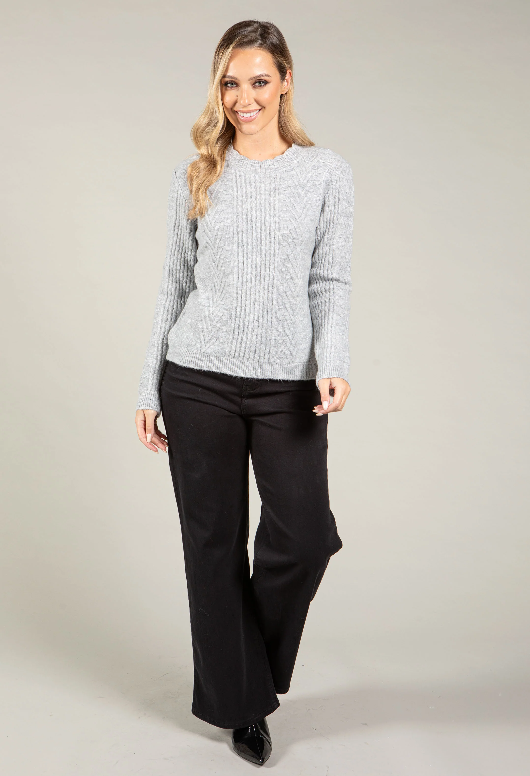 Scalloped Neck Bobble Knit Jumper - Image 10
