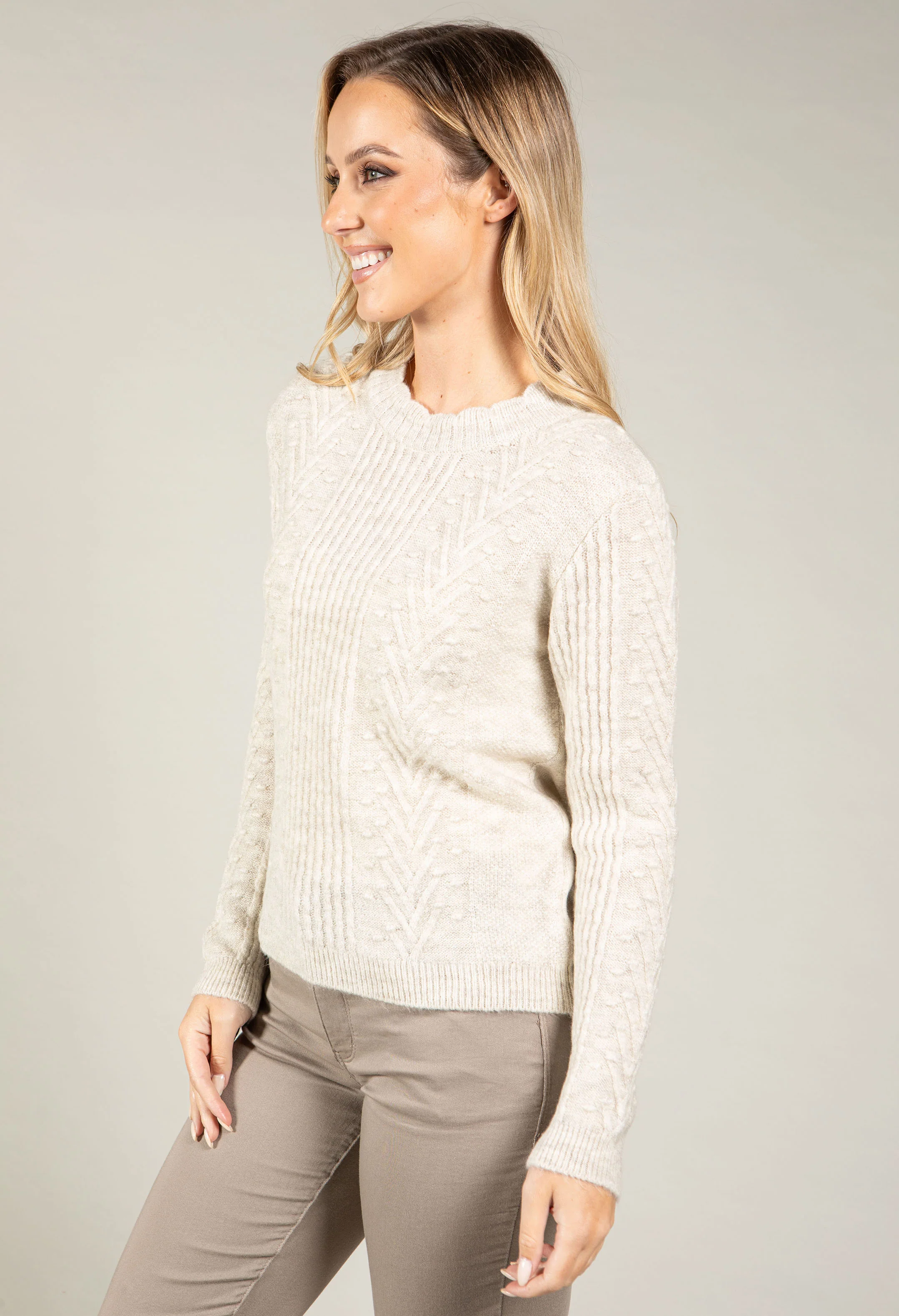 Scalloped Neck Bobble Knit Jumper - Image 4