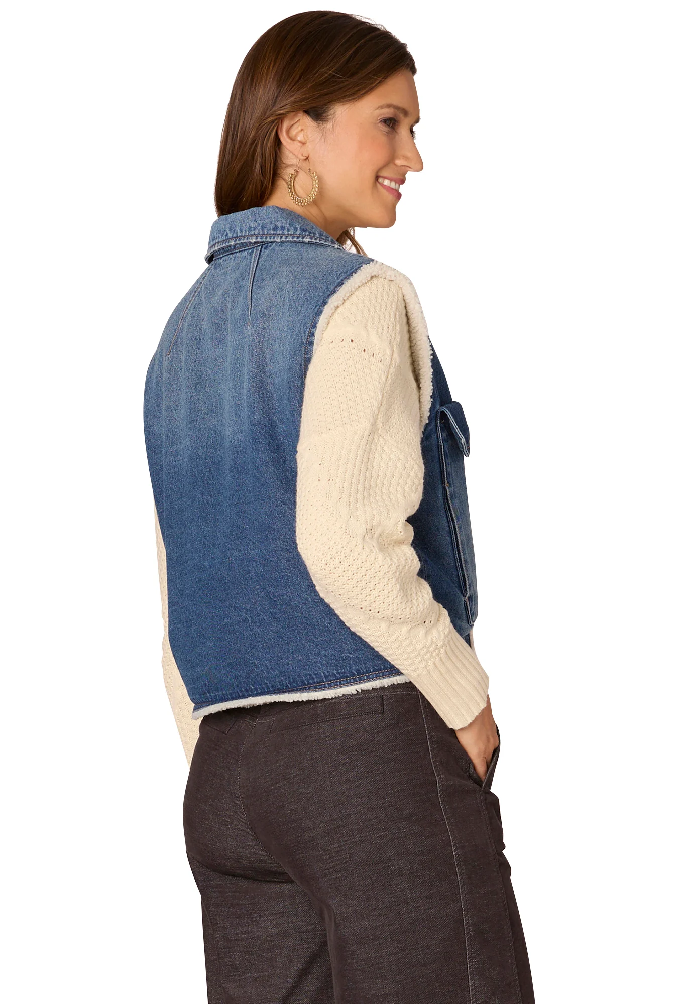 Sherpa Lined Vest with Oversized Pockets - Image 3