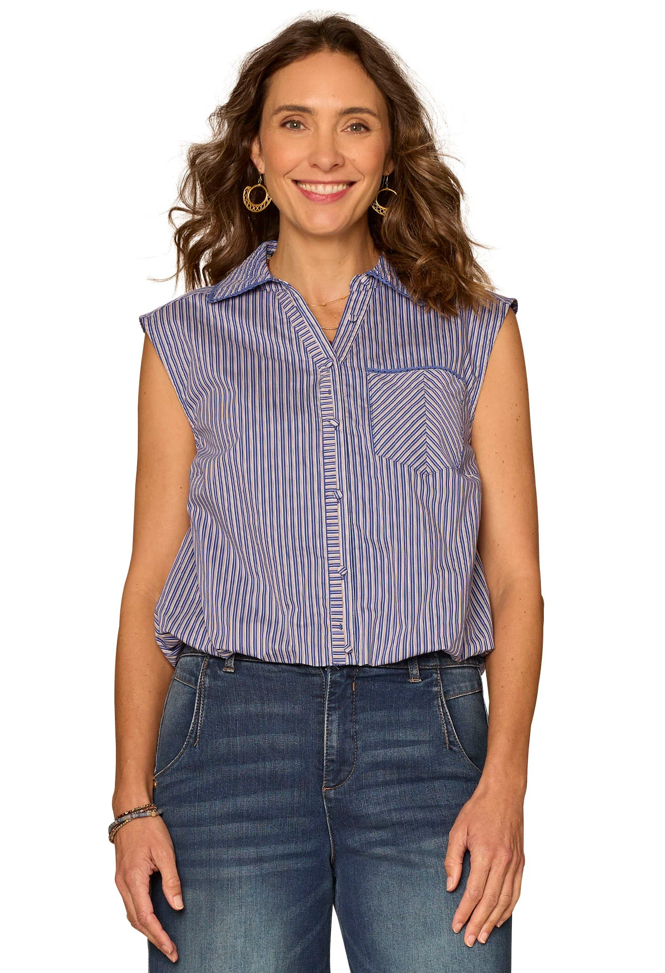 Sleeveless Button Down Woven Shirt - Image 2
