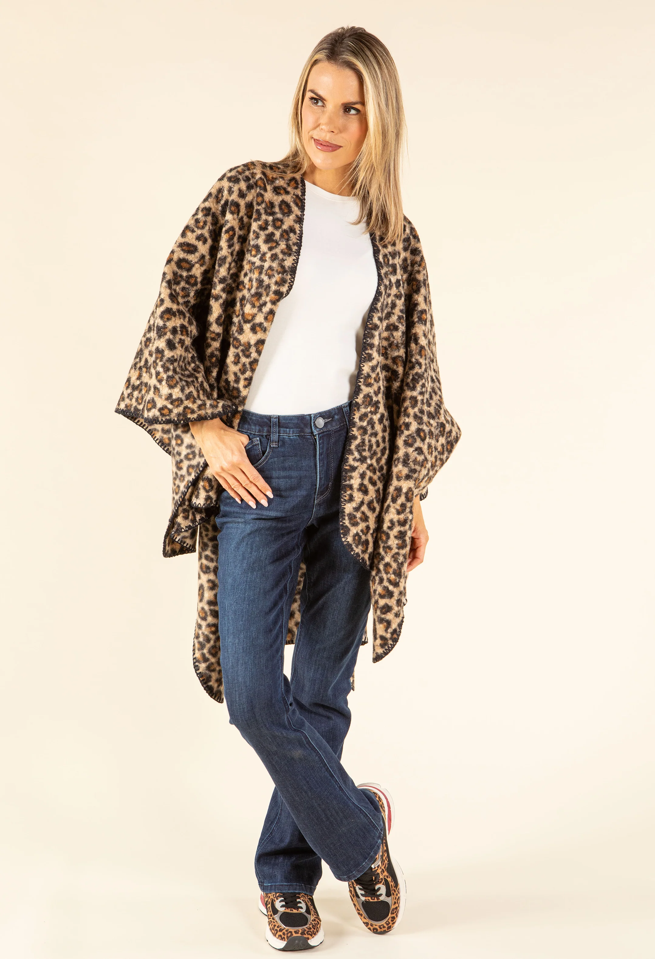 Soft Boucle Leopard Cape - Image 3