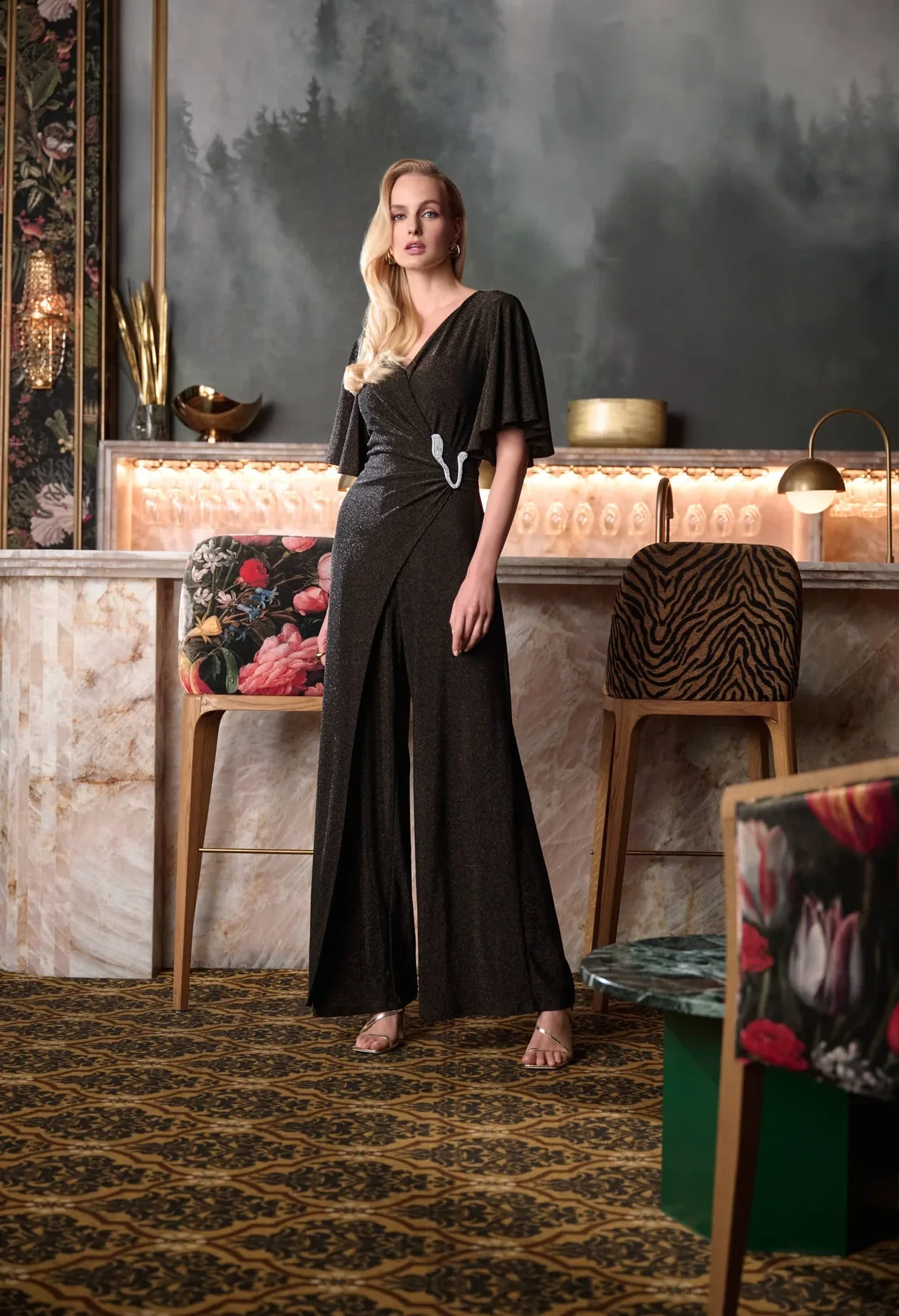 Sparkle Knit Wide Leg Wrap Jumpsuit - Image 3