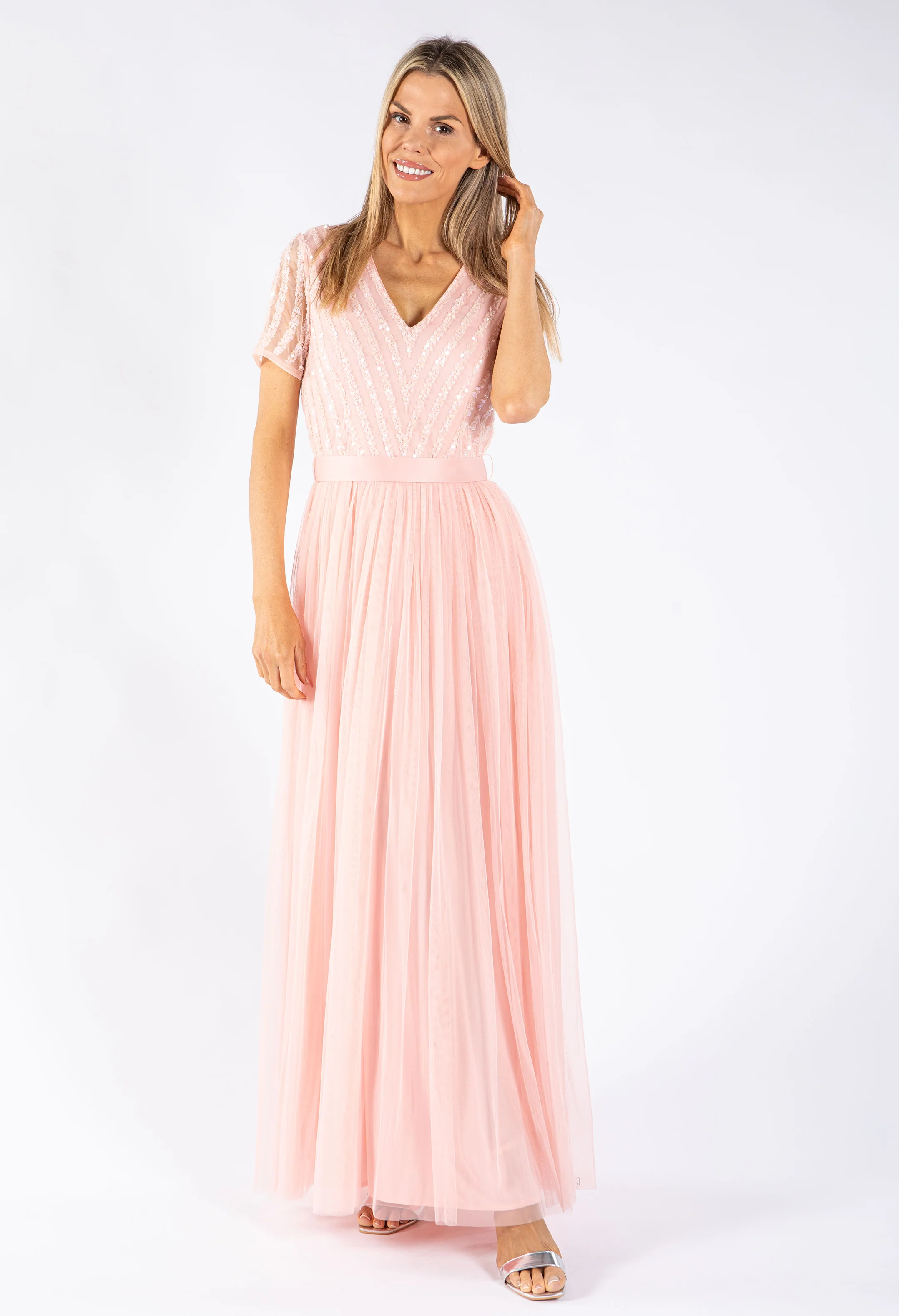 STRIPE EMBELLISHED MAXI DRESS WITH SASH BELT - Image 3