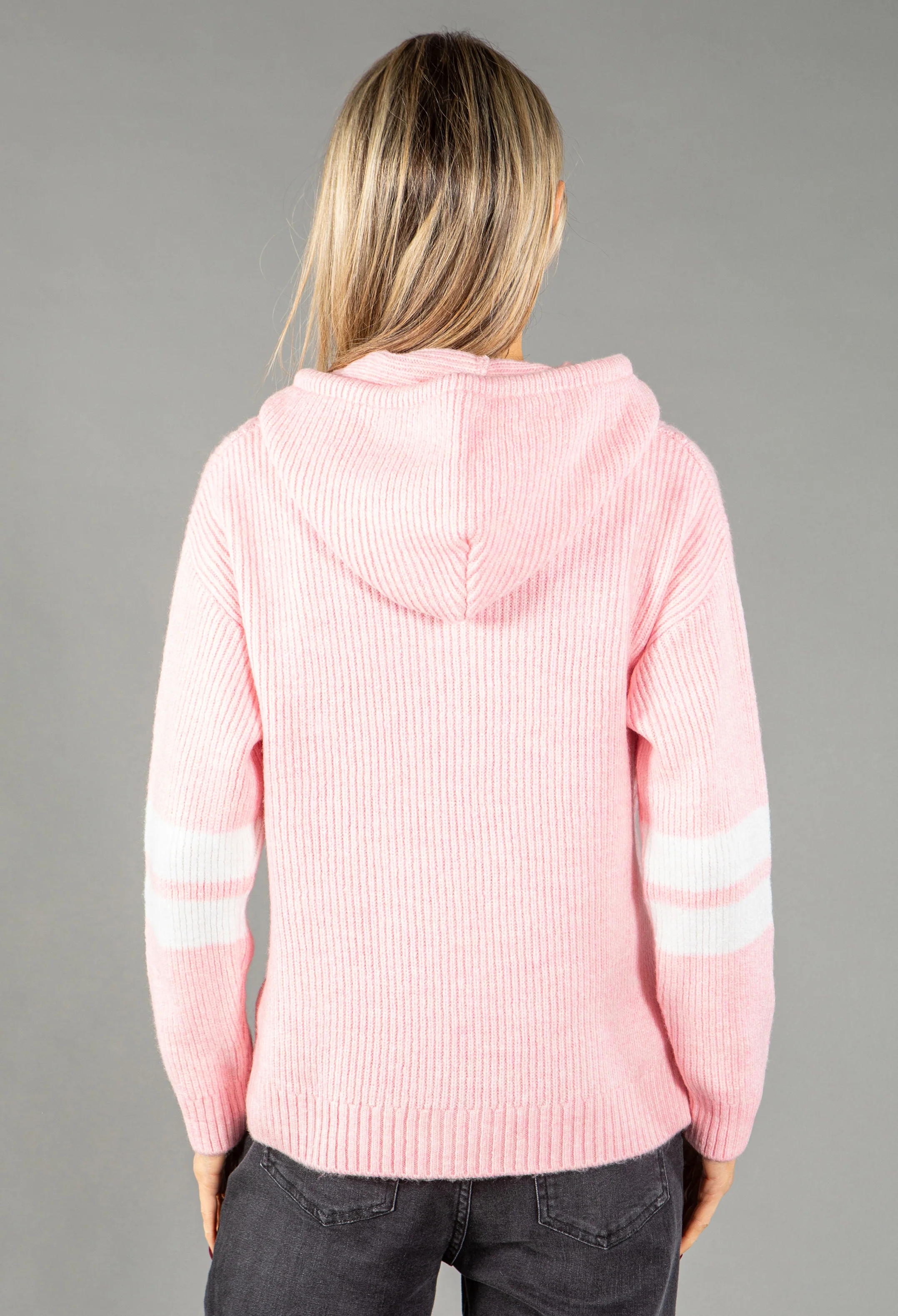 Stripe Sleeve Knit Half Zip Hoodie - Image 9