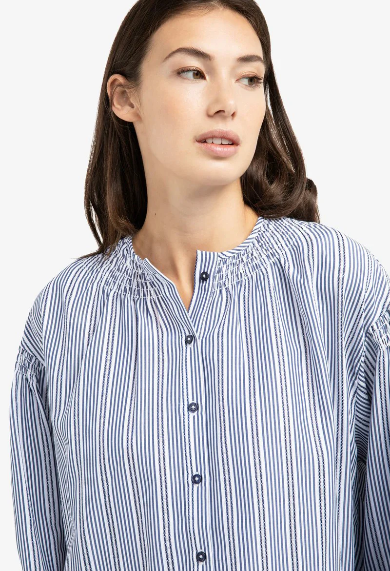 Striped blouse with shirred details at the shoulders - Image 4