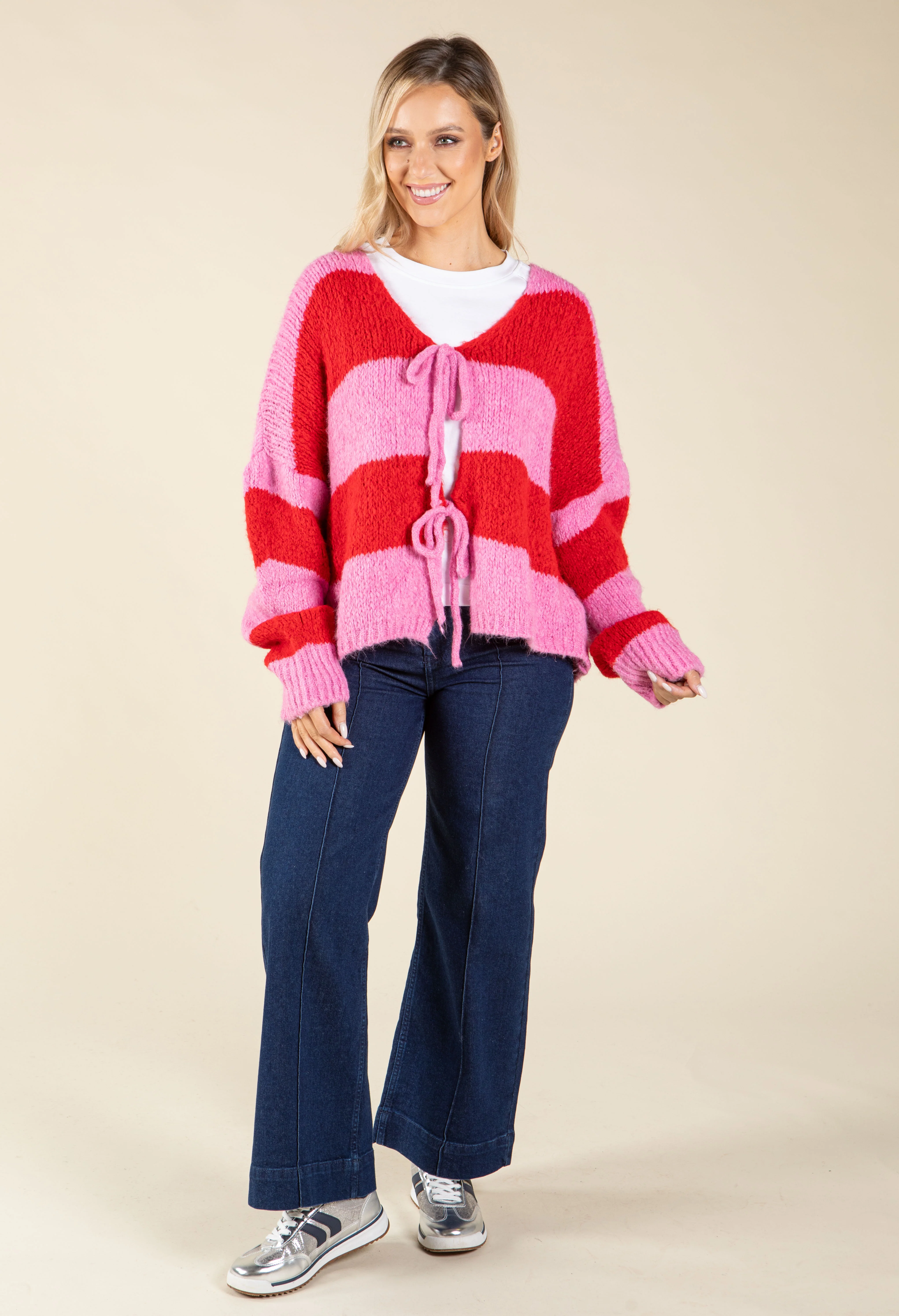 Striped Tie Front Knit Cardigan - Image 6