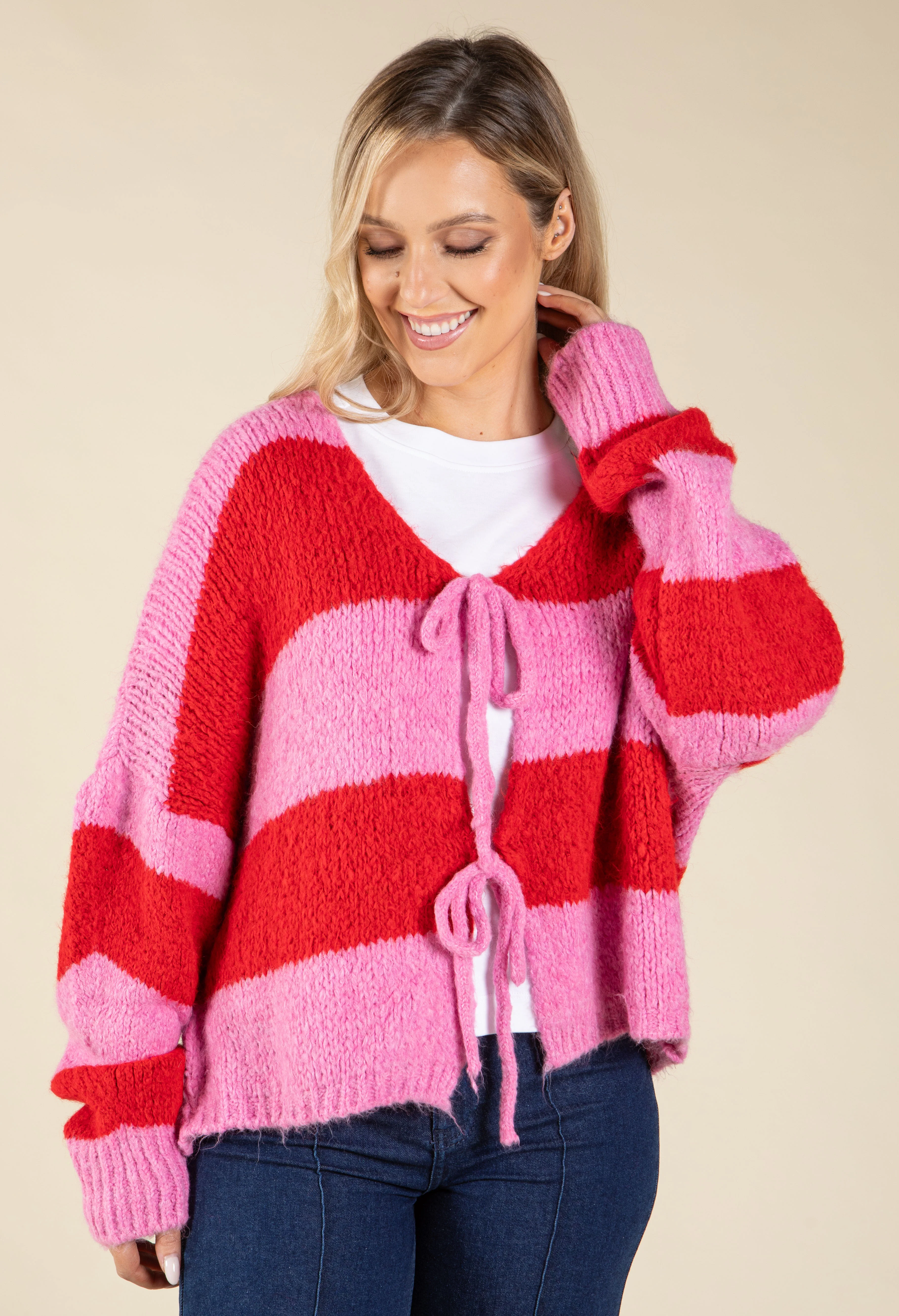 Striped Tie Front Knit Cardigan - Image 8