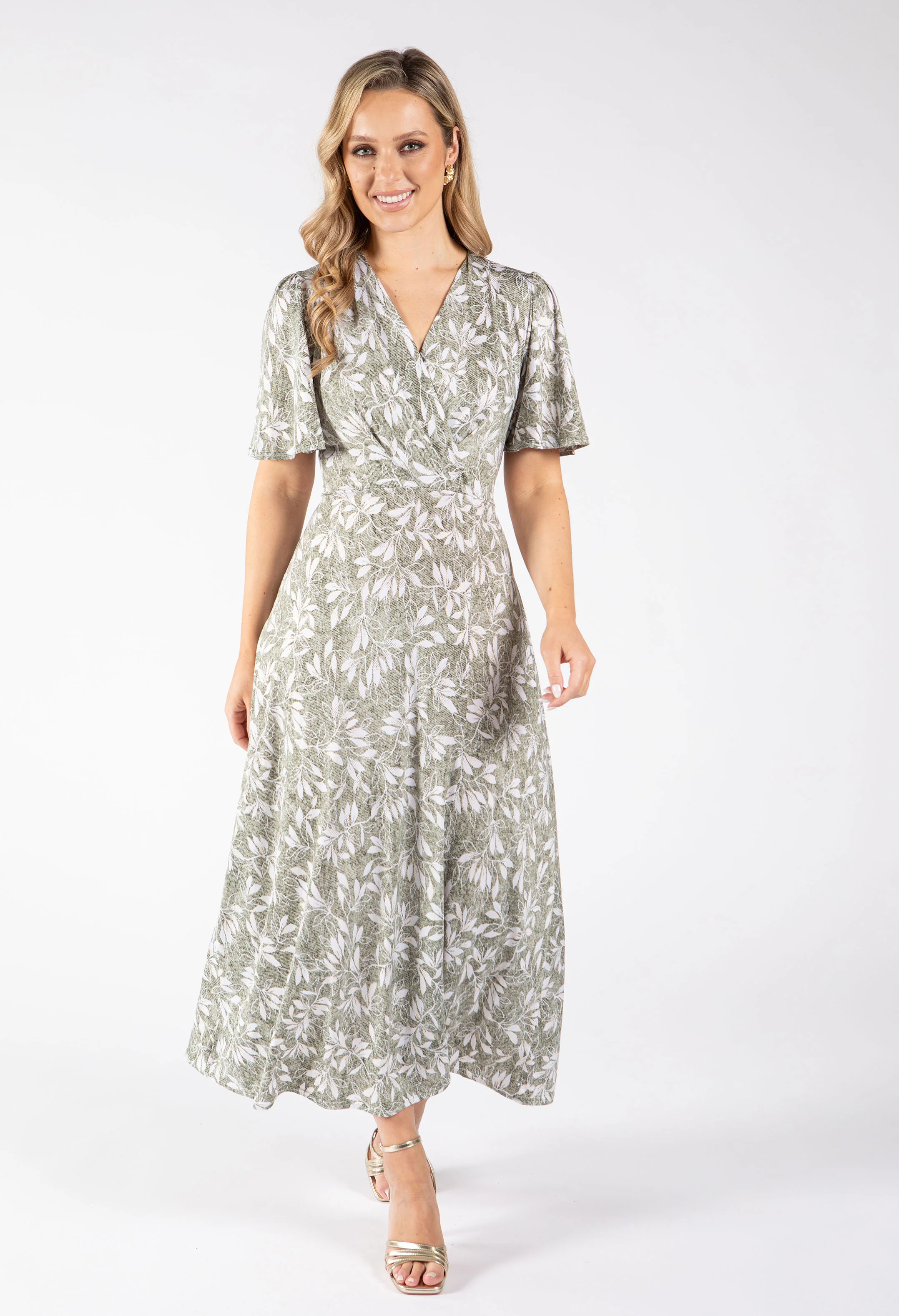 Sunny Leaf Print Wrap Midi Dress - Image 3