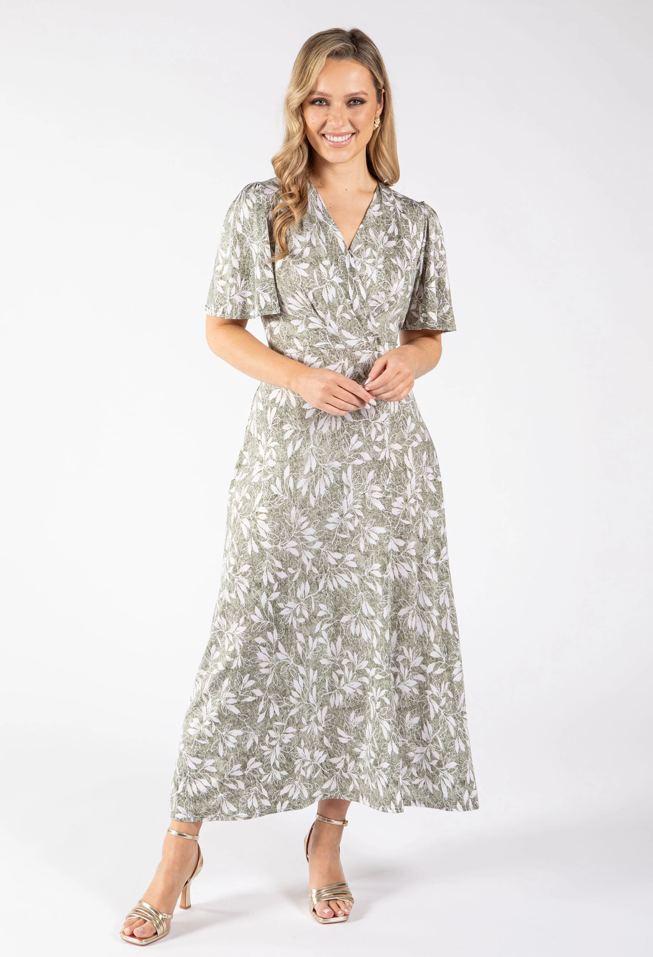Sunny Leaf Print Wrap Midi Dress - Image 4