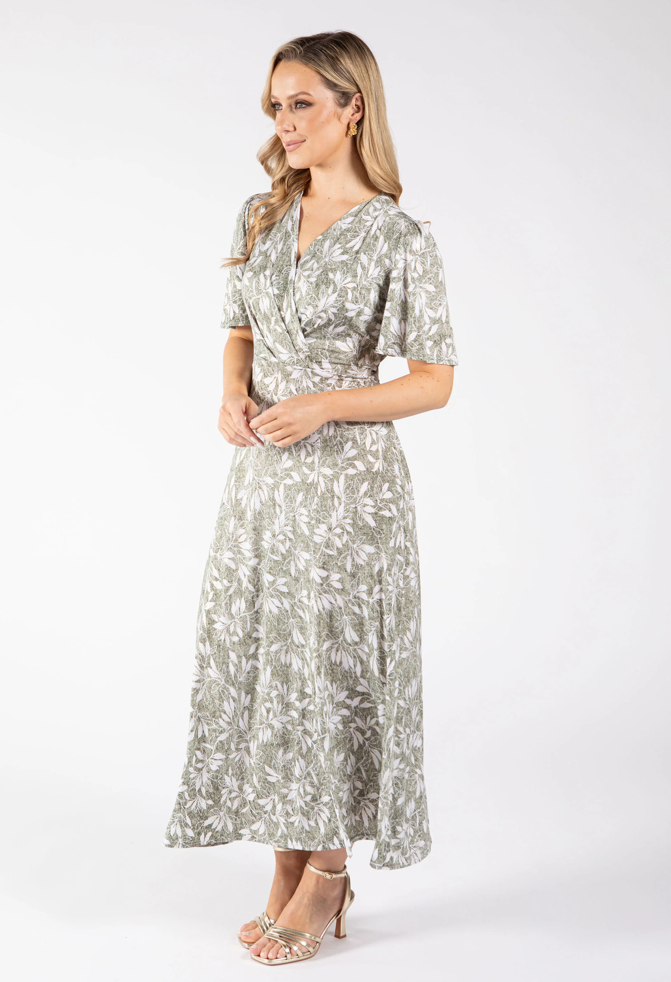 Sunny Leaf Print Wrap Midi Dress - Image 5