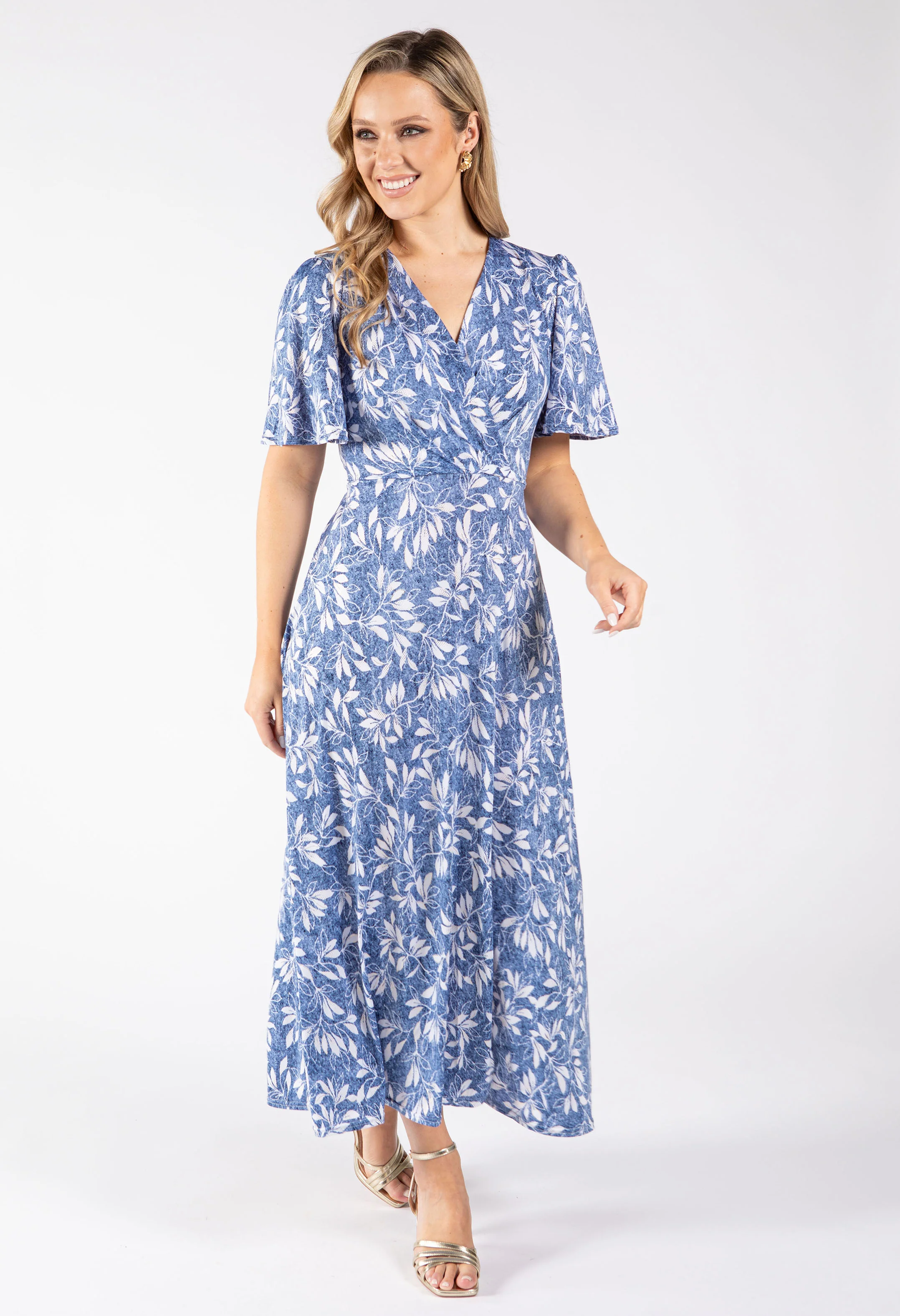 Sunny Leaf Print Wrap Midi Dress - Image 9