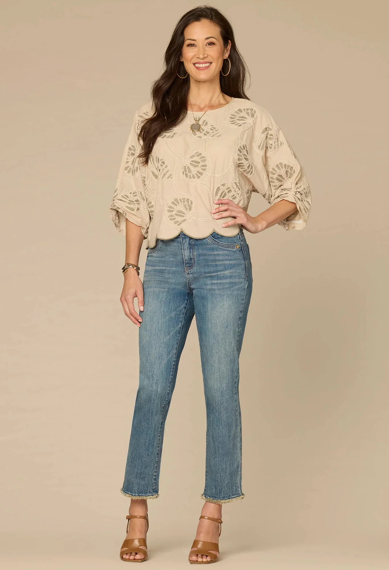 3/4 Sleeve Boat Neck Woven Top - Image 5
