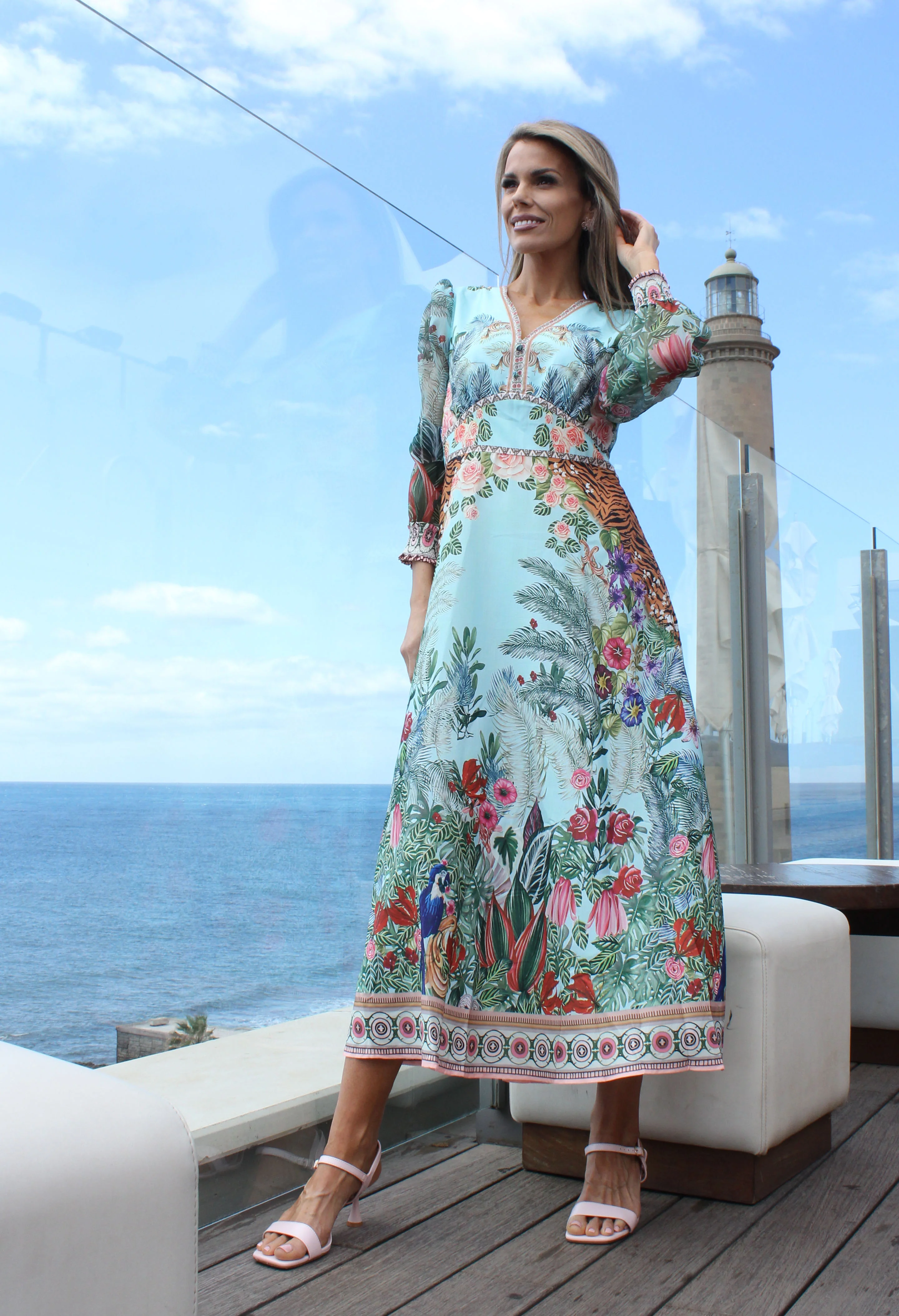Tropical Print Midi Dress