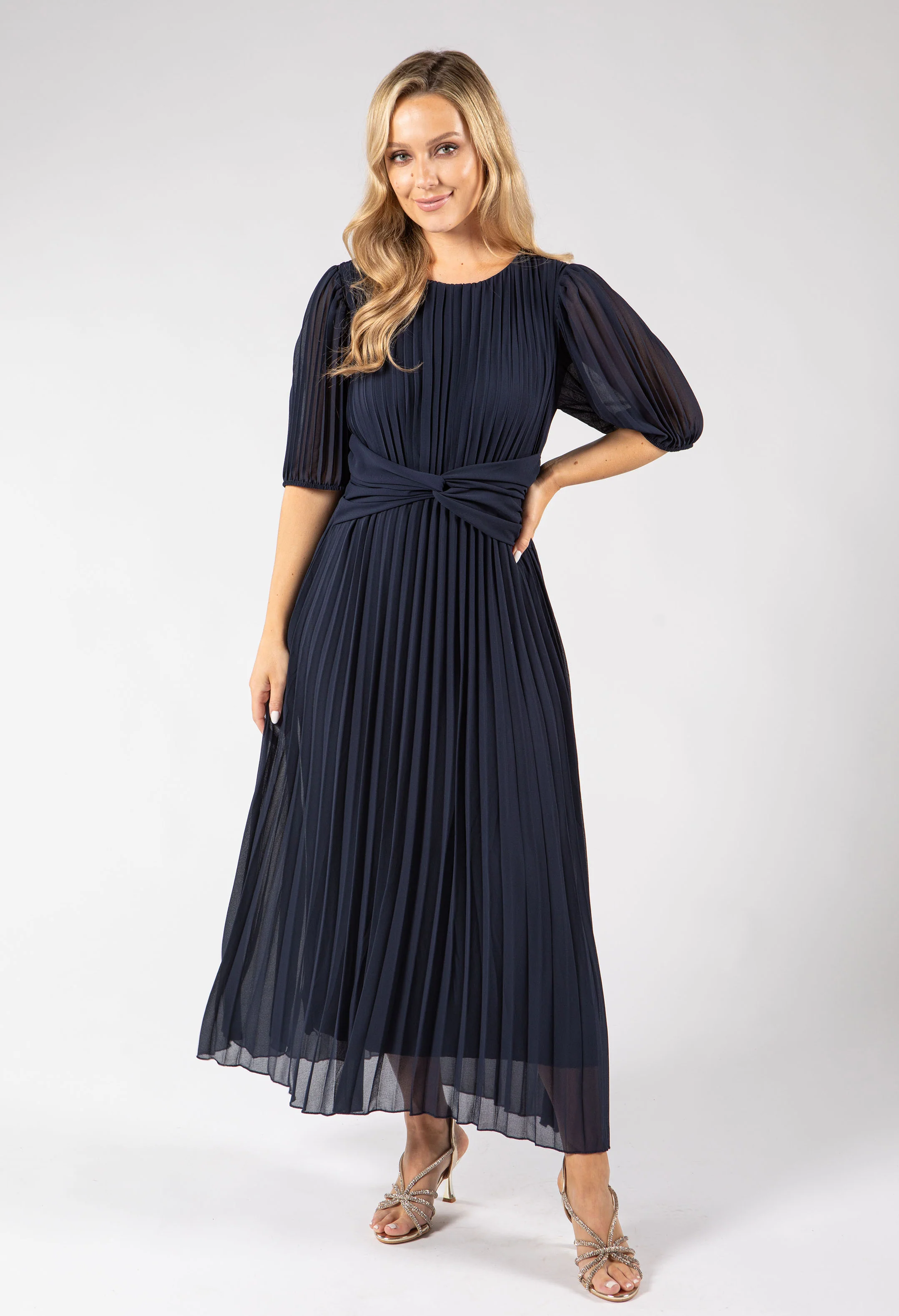 Front Knot Plisse Pleated Dress - Image 10
