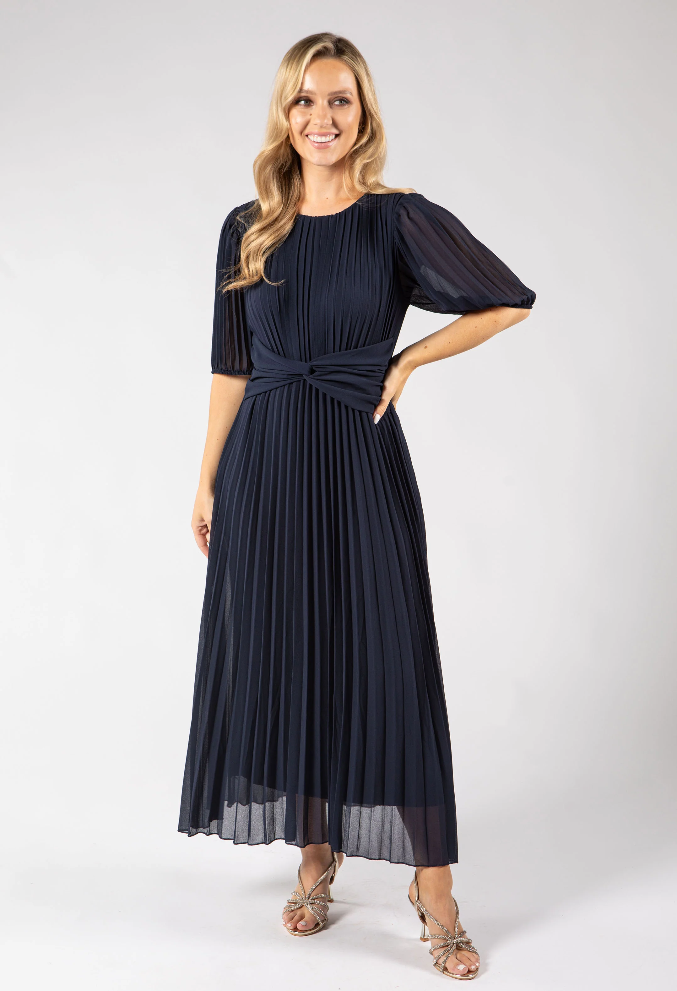 Front Knot Plisse Pleated Dress - Image 11