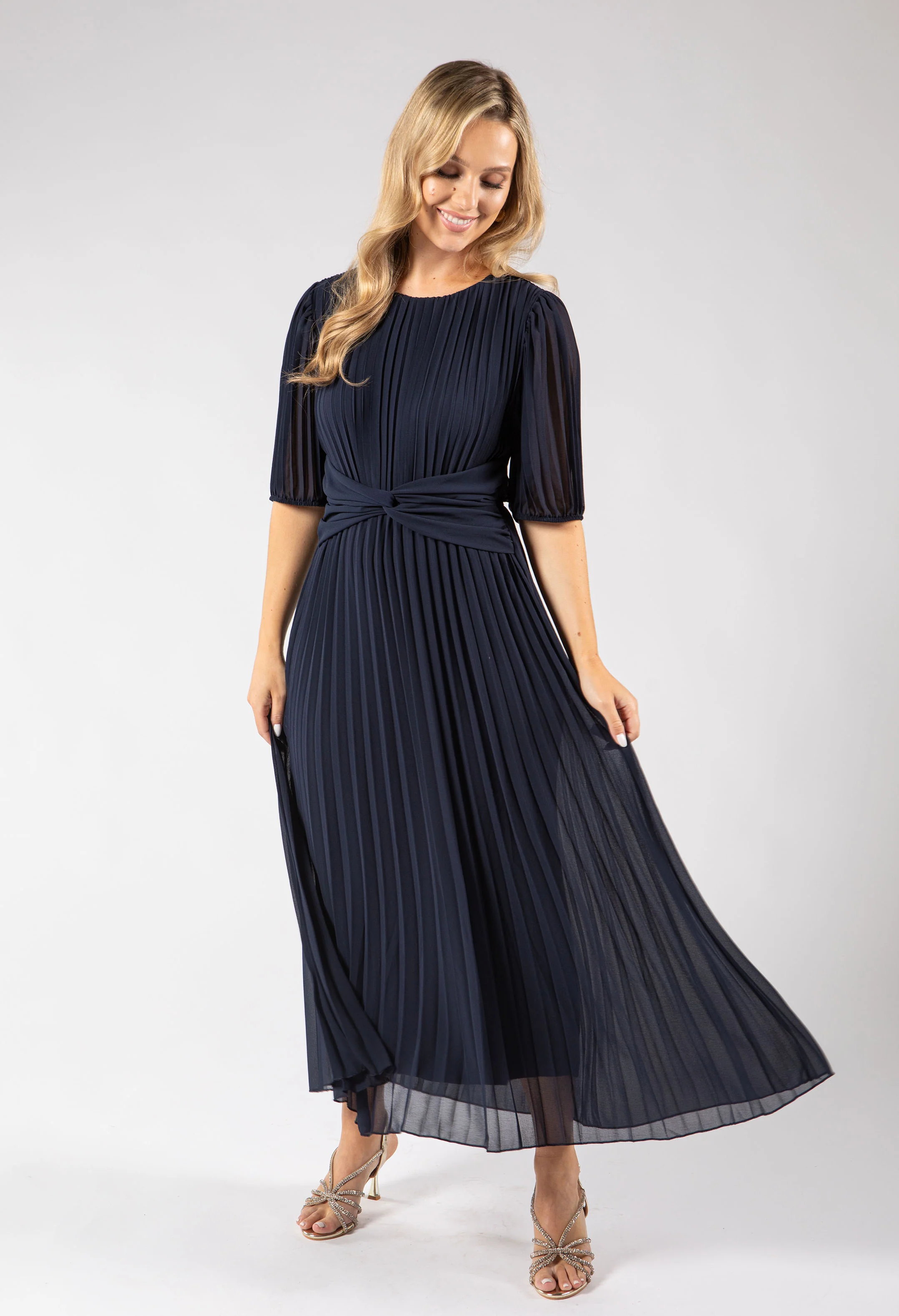 Front Knot Plisse Pleated Dress - Image 12