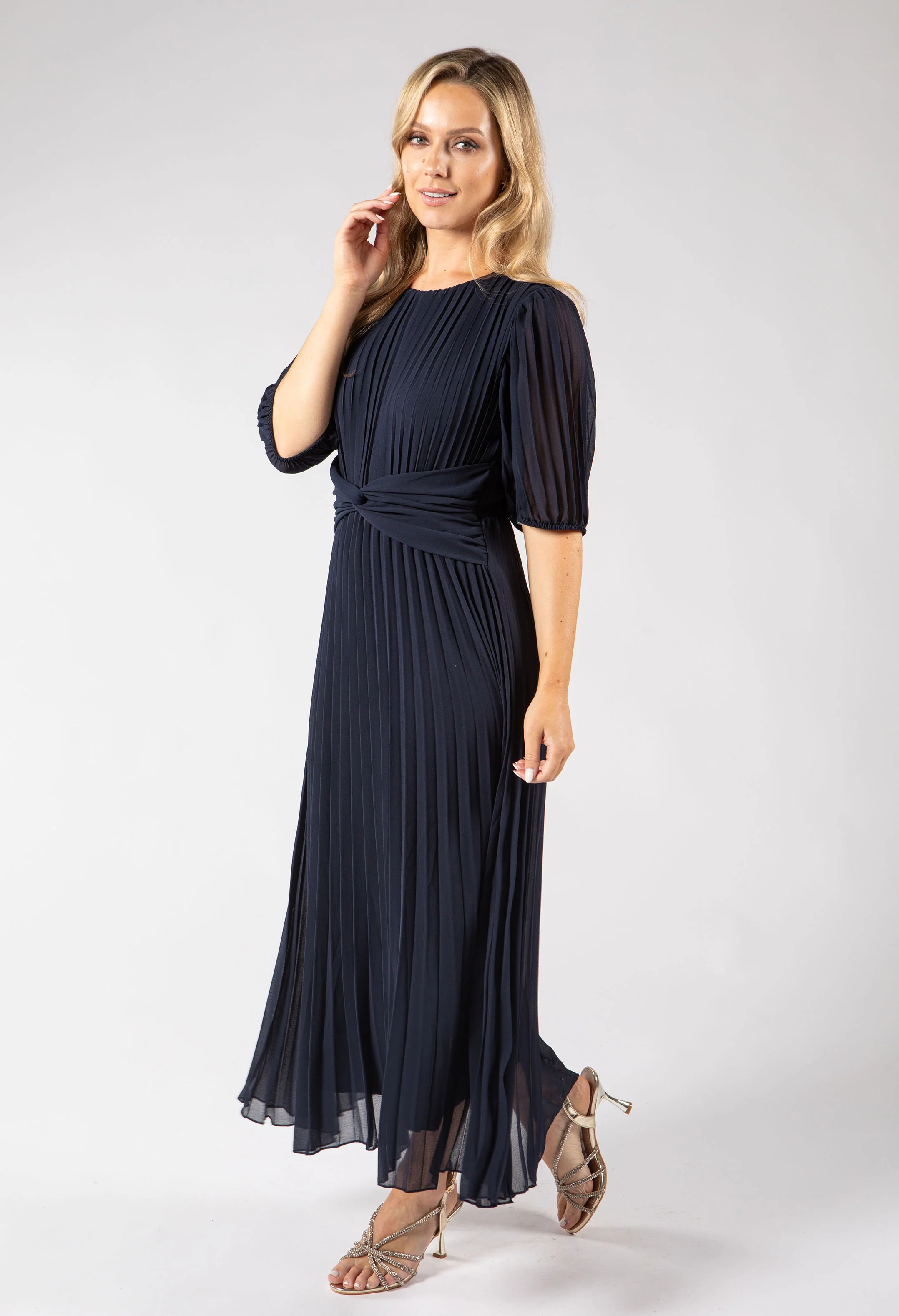 Front Knot Plisse Pleated Dress - Image 13