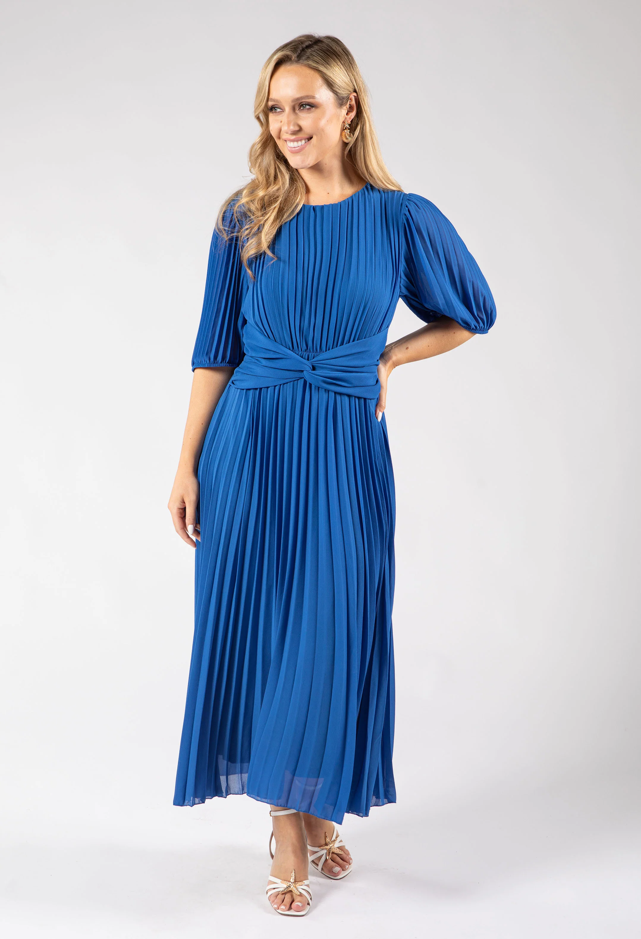 Front Knot Plisse Pleated Dress - Image 17