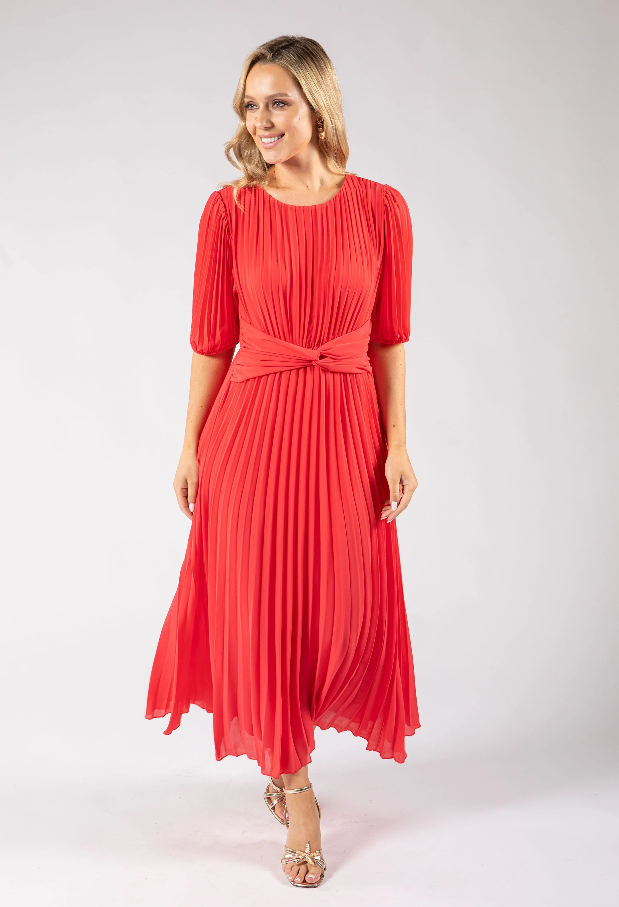 Front Knot Plisse Pleated Dress - Image 2