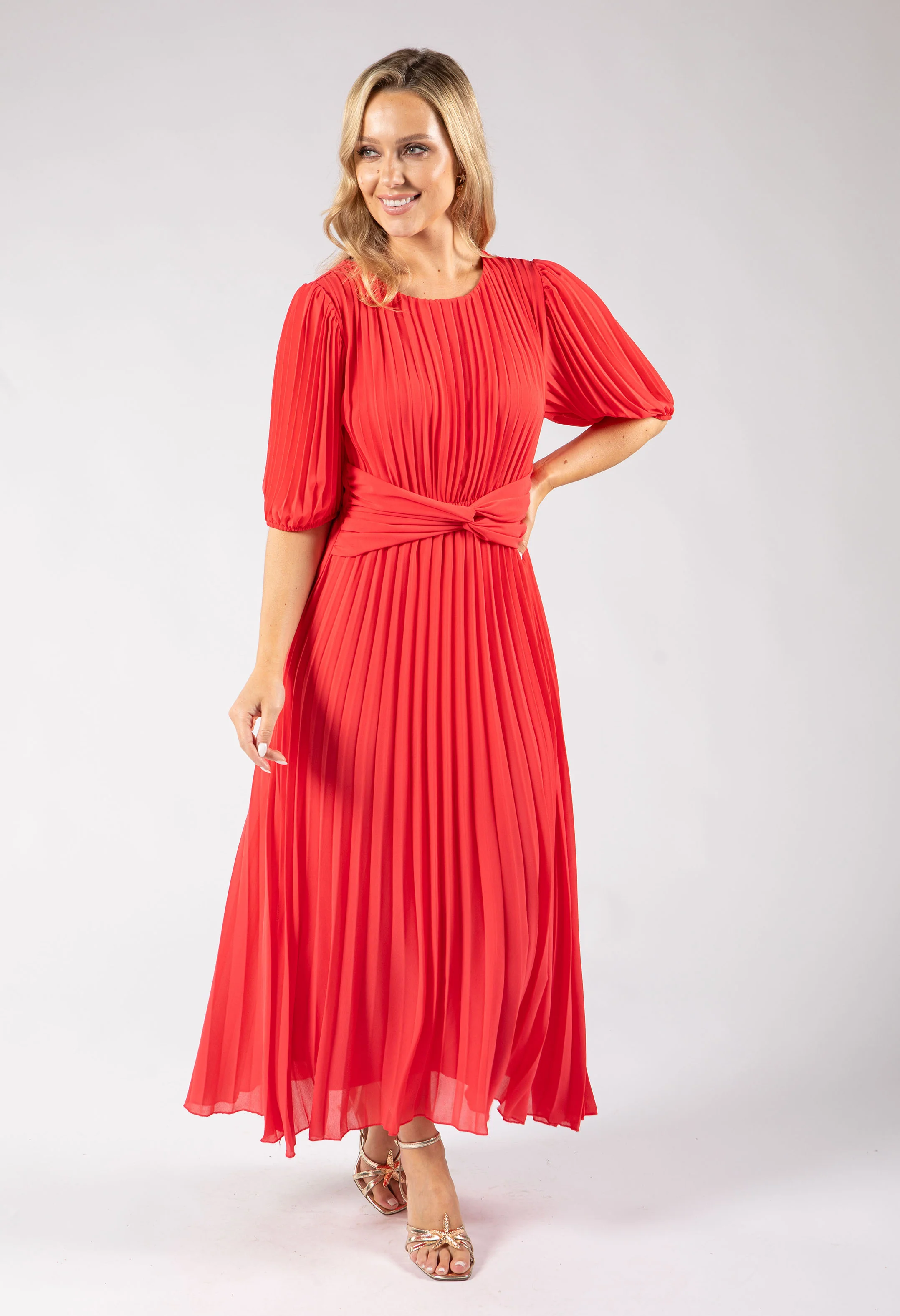 Front Knot Plisse Pleated Dress - Image 3