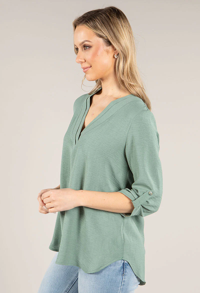 V-Neck Rolled Sleeve Top - Image 11