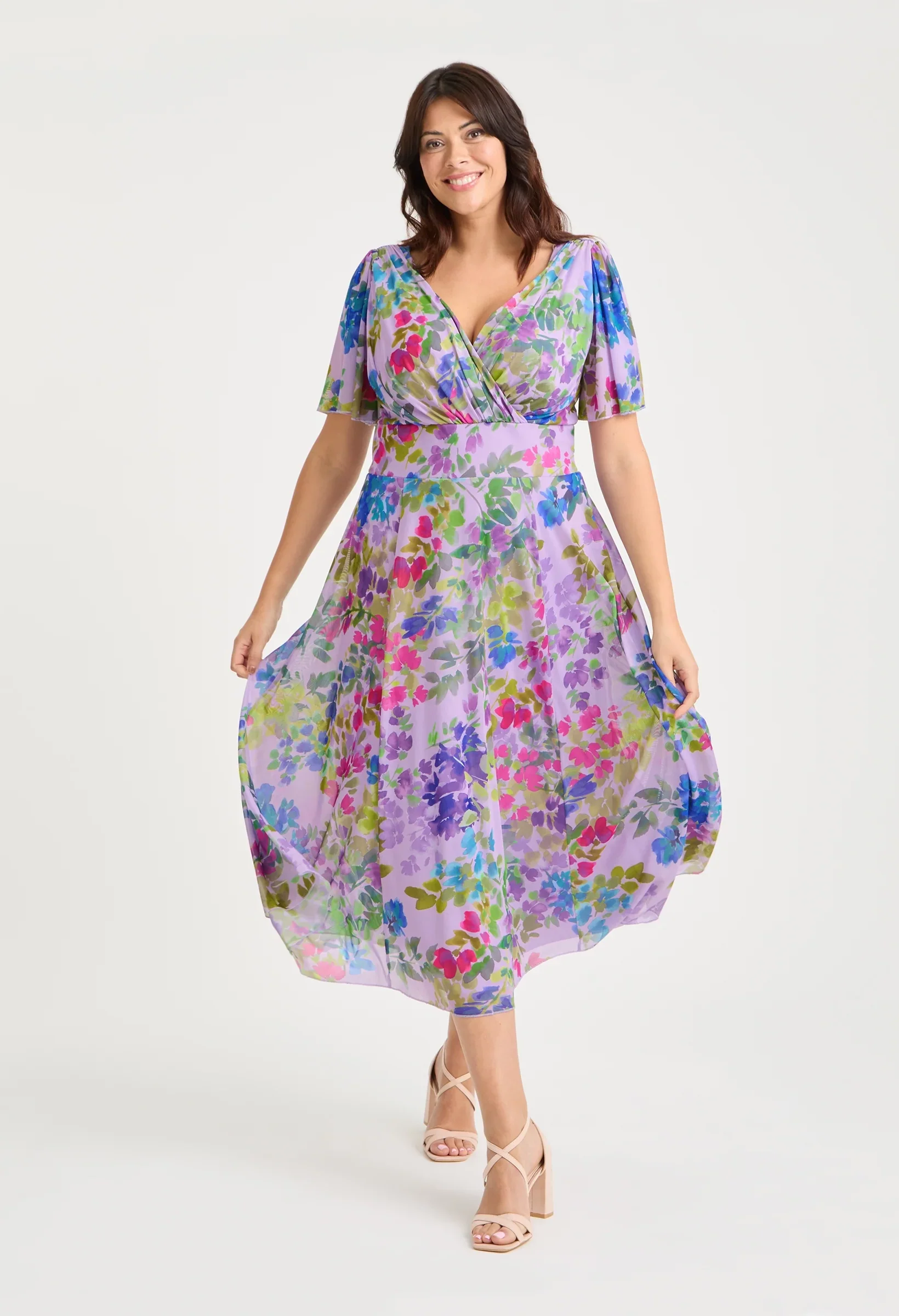 Victoria Angel Sleeve Mesh Midi Curve+ Dress - Image 2
