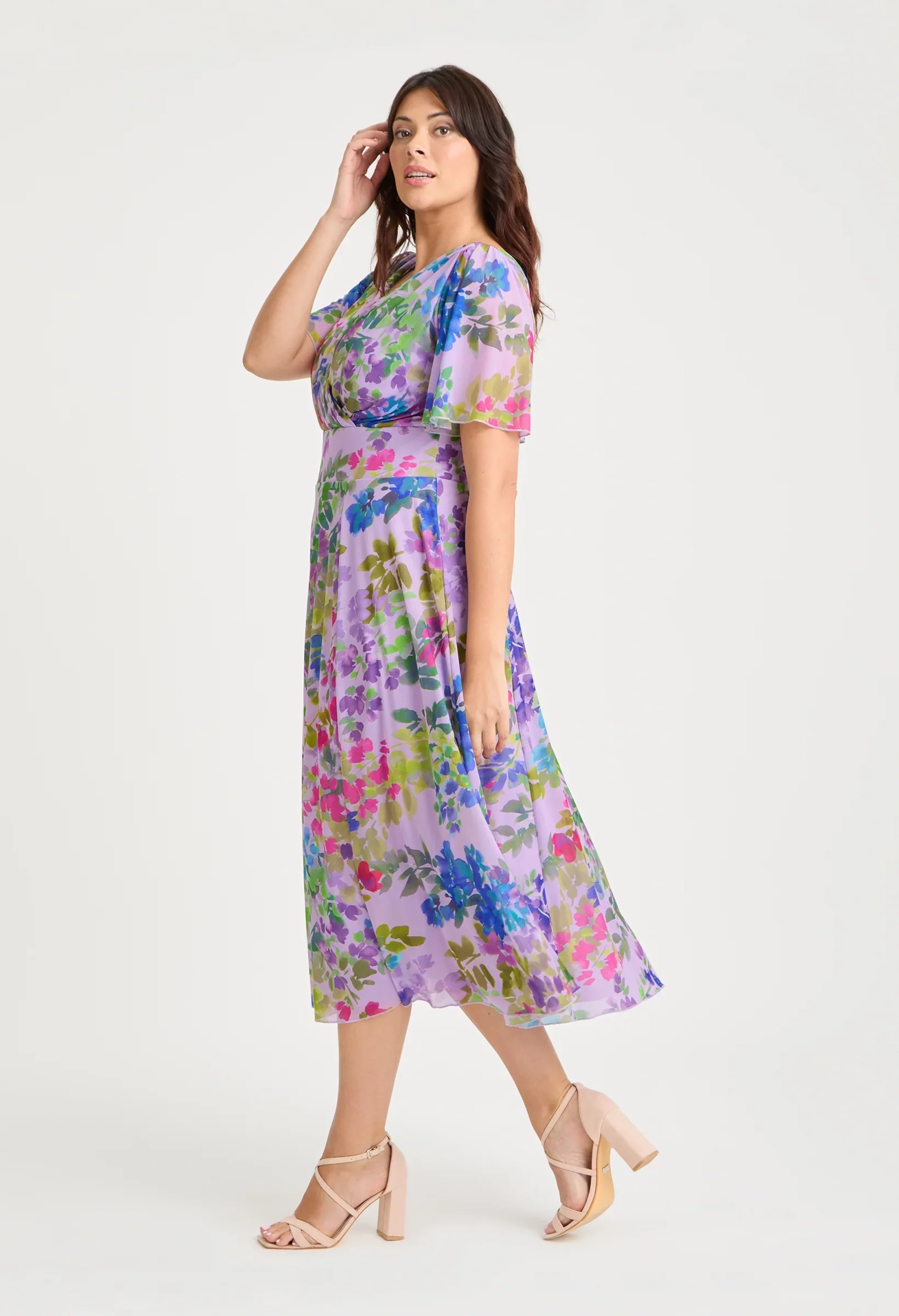 Victoria Angel Sleeve Mesh Midi Curve+ Dress - Image 3