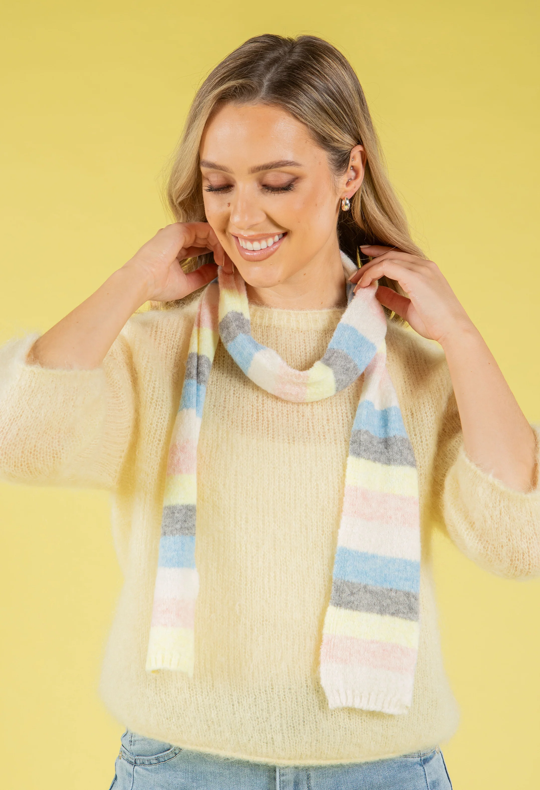 Wool Blend Striped Skinny Scarf - Image 17