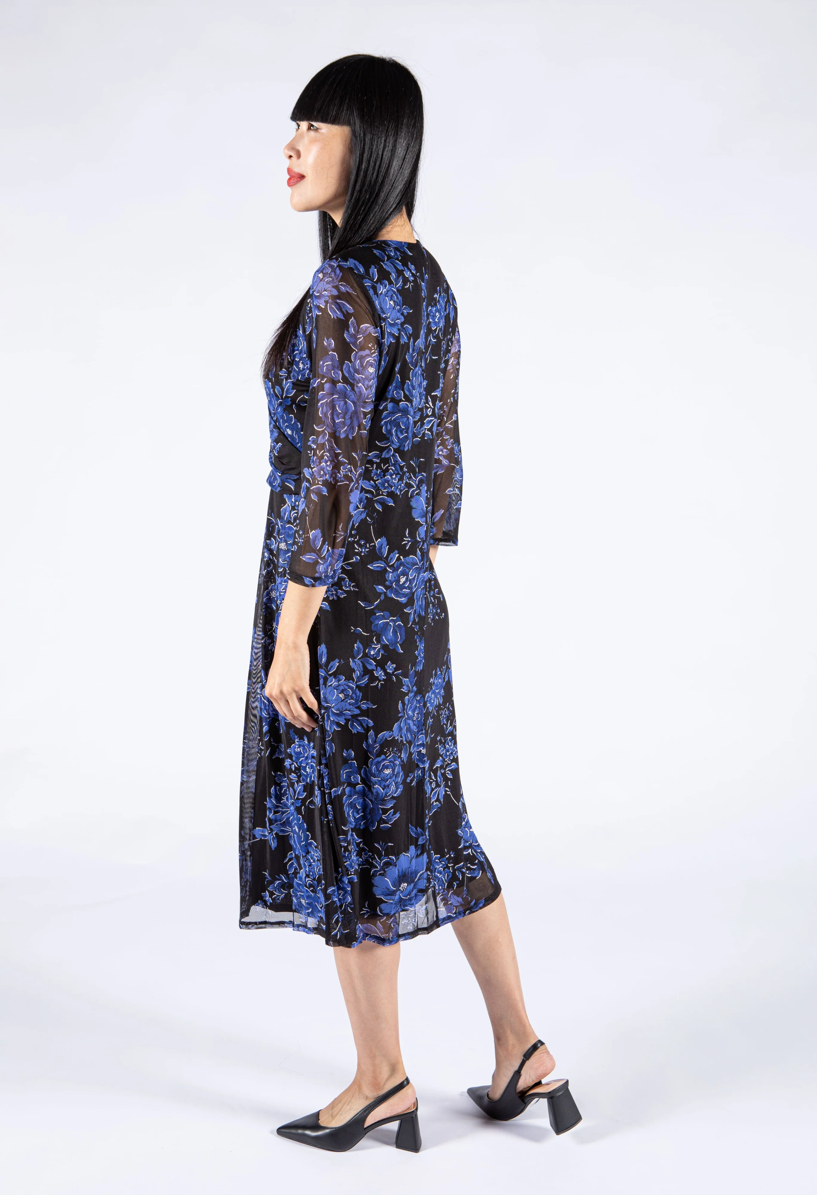 Wrap Bodice Floral Mesh Dress - Image 2