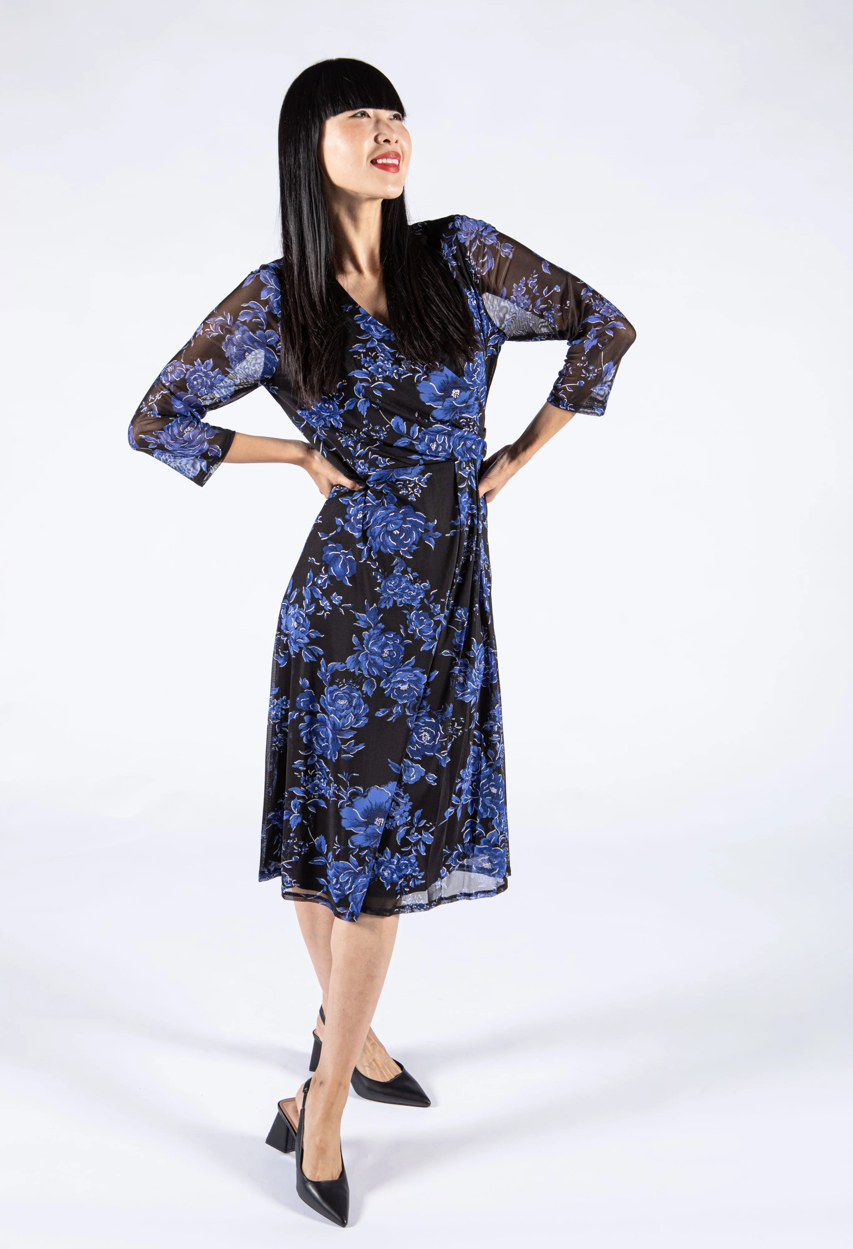 Wrap Bodice Floral Mesh Dress - Image 5