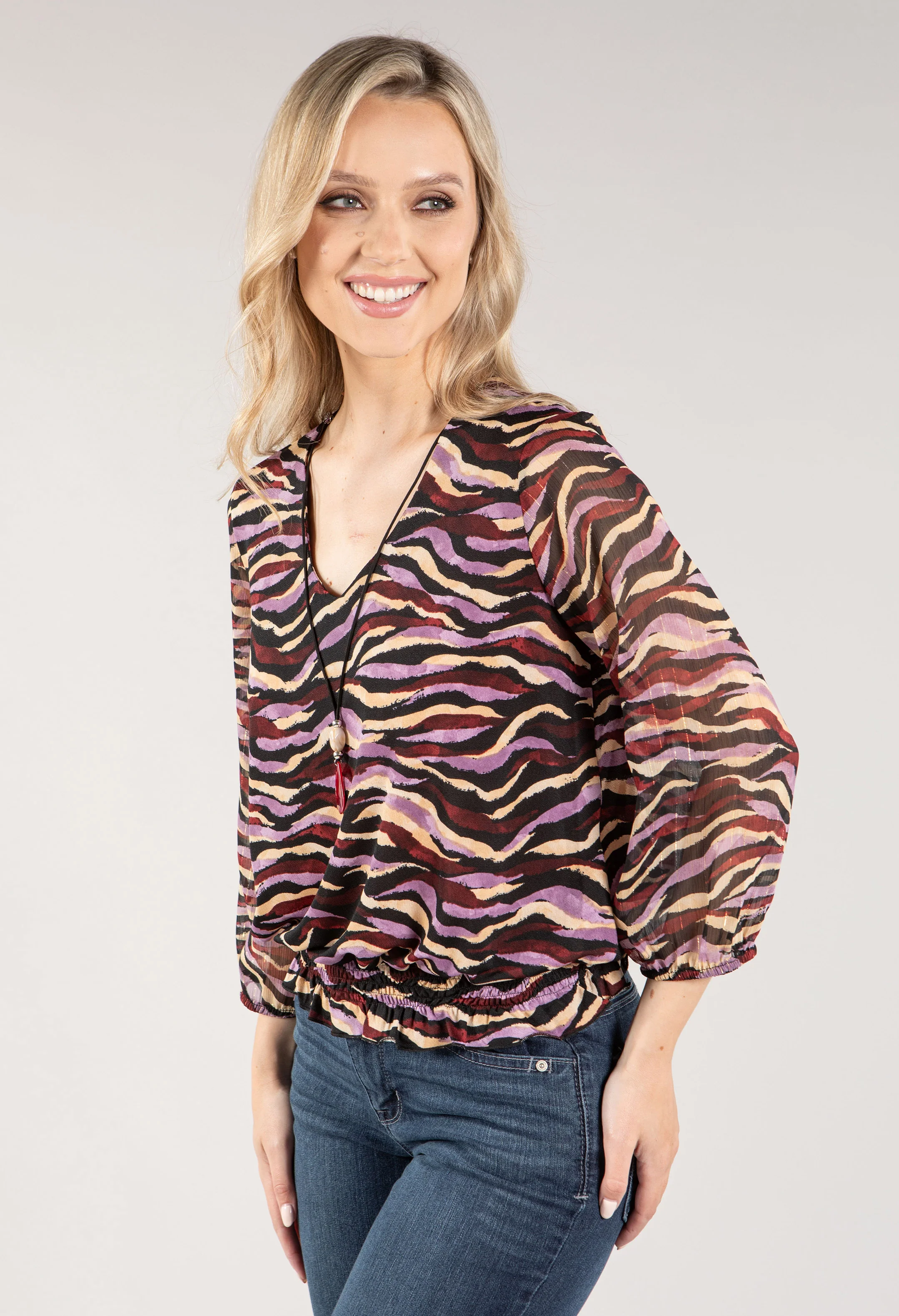 Zebra Print V Neck Top - Image 2