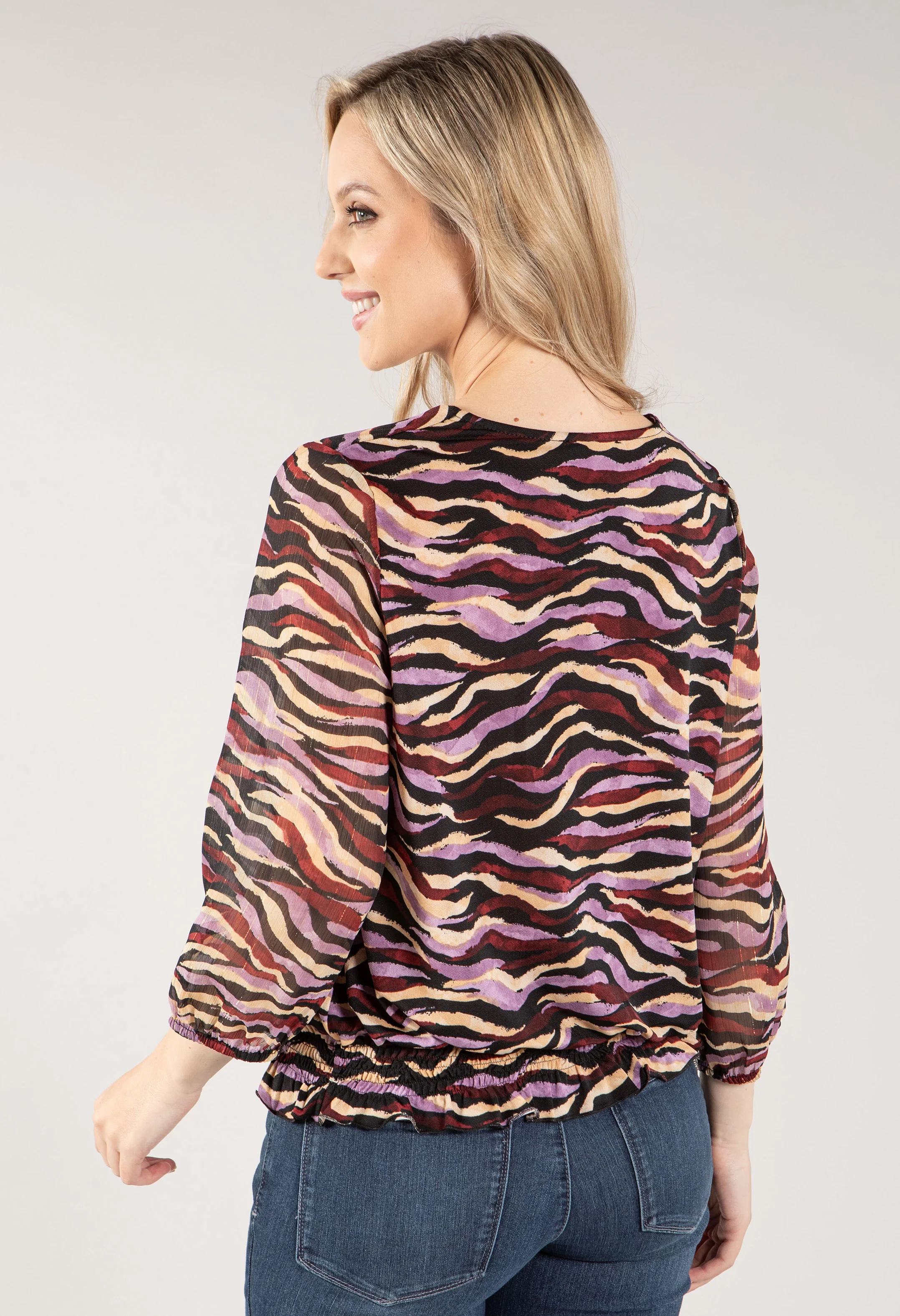 Zebra Print V Neck Top - Image 3